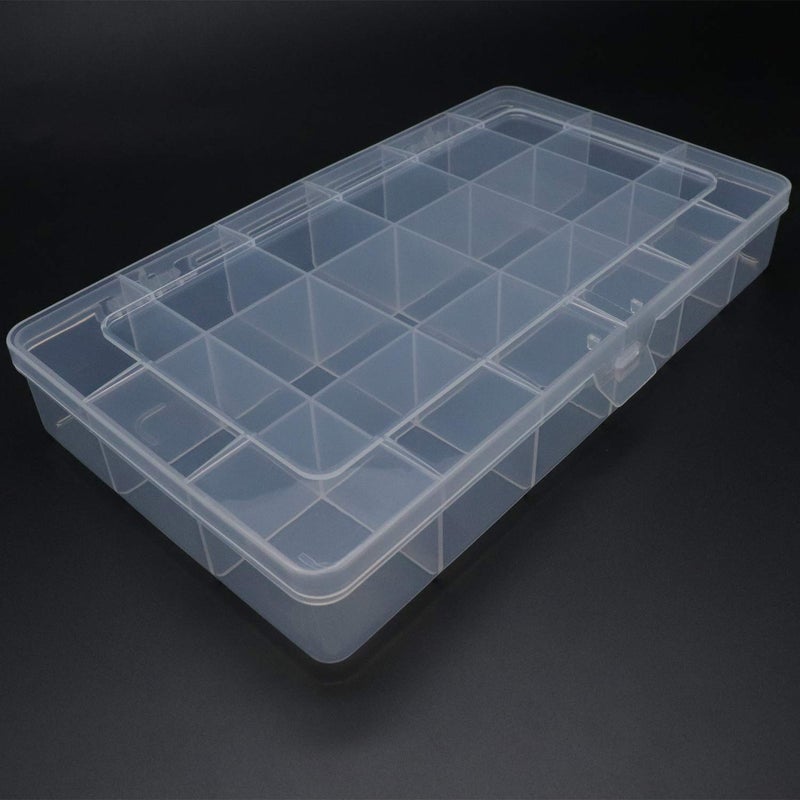 Xiaoyztan Clear Plastic Organizer, 18 Fixed Grids, Jewelry Box Bead Storage Container for Small Parts, Fishing Tackle, DIY Crafts, and Earrings, Overall 8 x 4.7 x 1.3 Inch, 2Pcs - Image 4